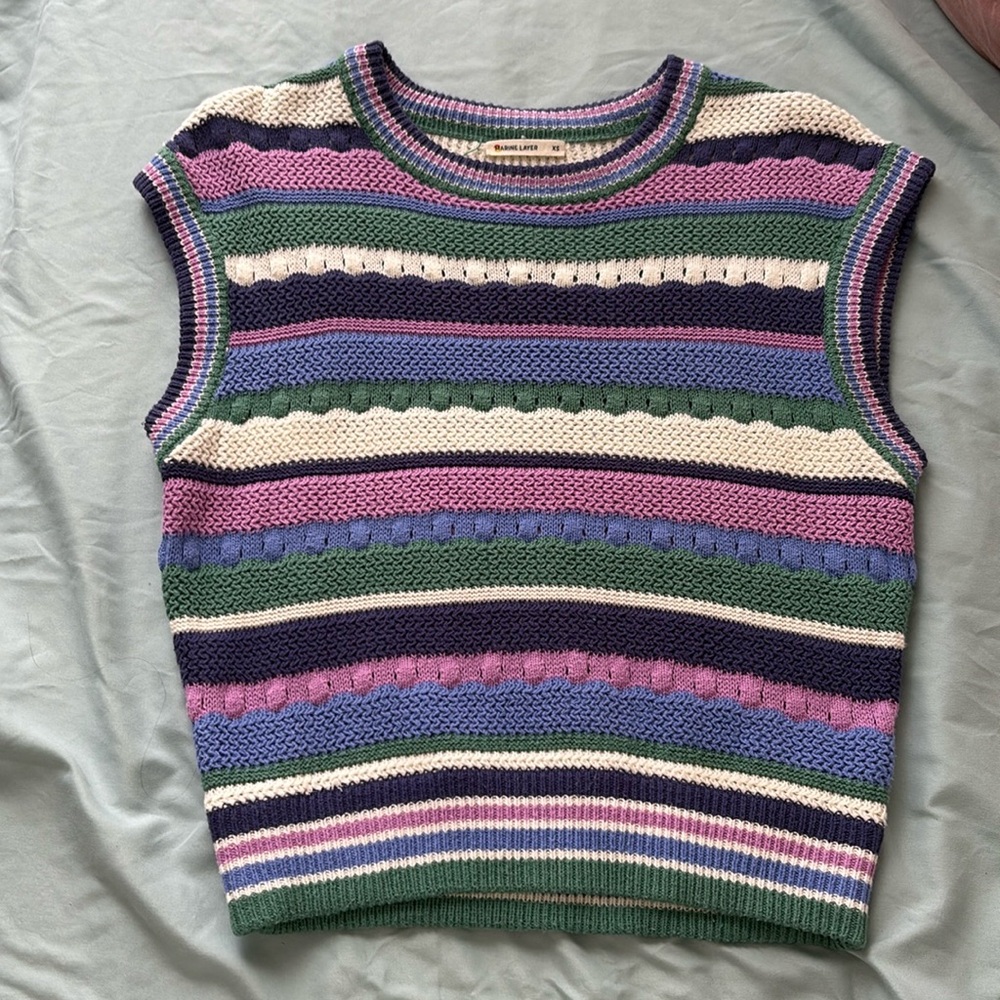 Marine Layer Rory Crochet Sweater Vest Bright Colorful Knit Retro 70s Small